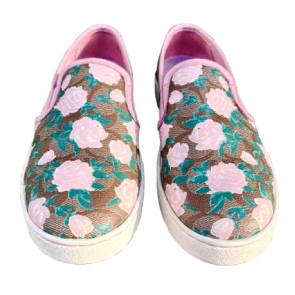COACH Floral Signature Khaki/Pink Slipon Sneakers SZ 6.5 - Picture 1 of 7